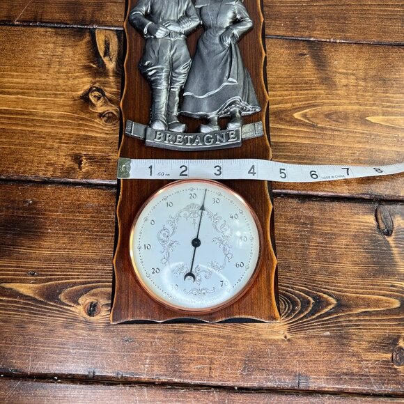 Vintage Wooden & Metal Bretagne France Barometer Man Woman Colonial 12”x4.5” - Picture 6 of 7